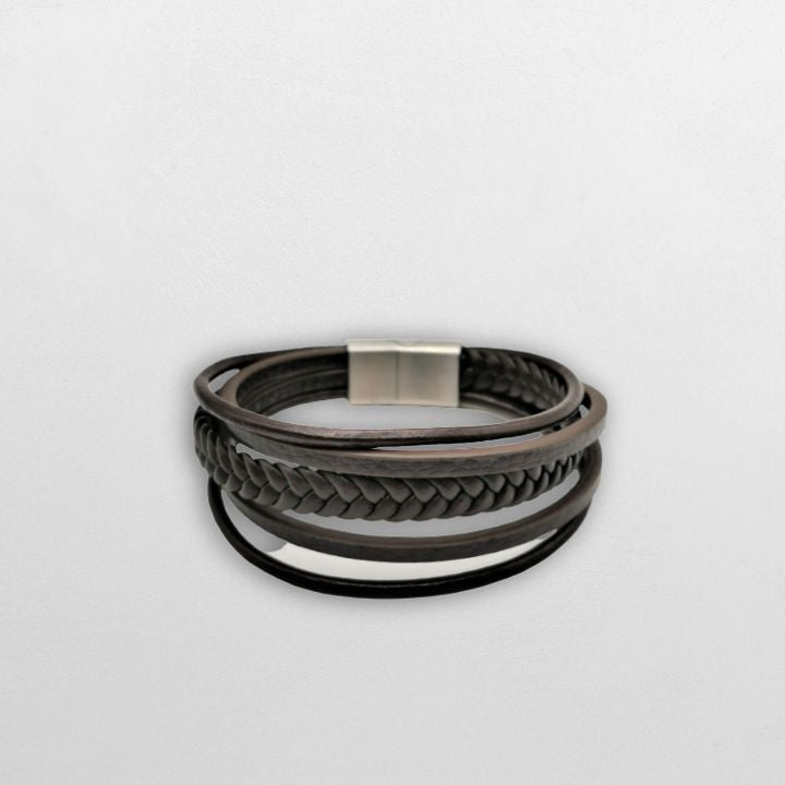 Armbånd i skinn og rustfritt stål | Herre 19-20 cm