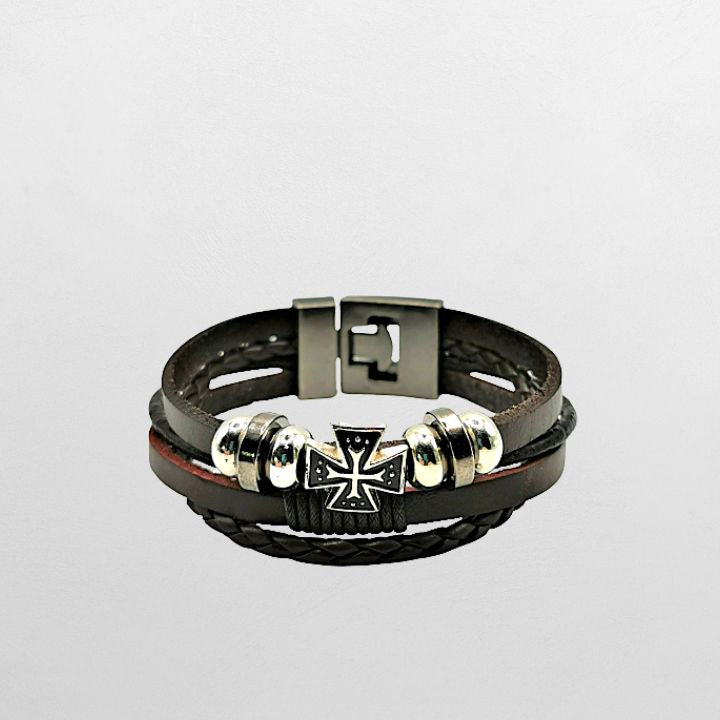 Gram – Skinnarmbånd med kors og detaljer i rustfritt stål