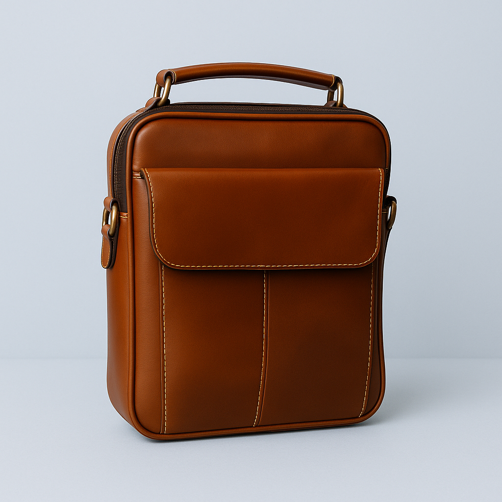 Skulderveske i mykt brunt skinn – praktisk og stilren. Gratis frakt