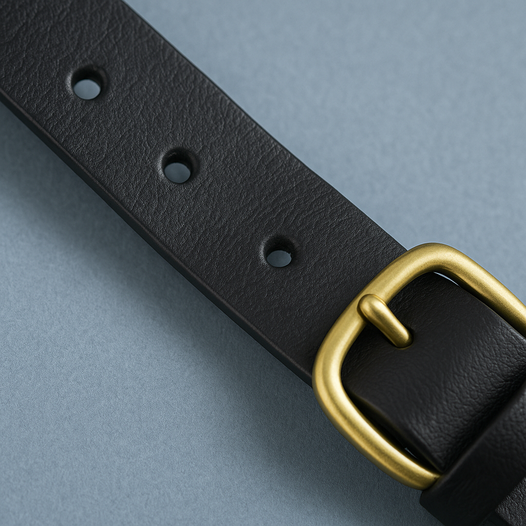 Sort damebelte i ekte skinn og gullfarget spenne.