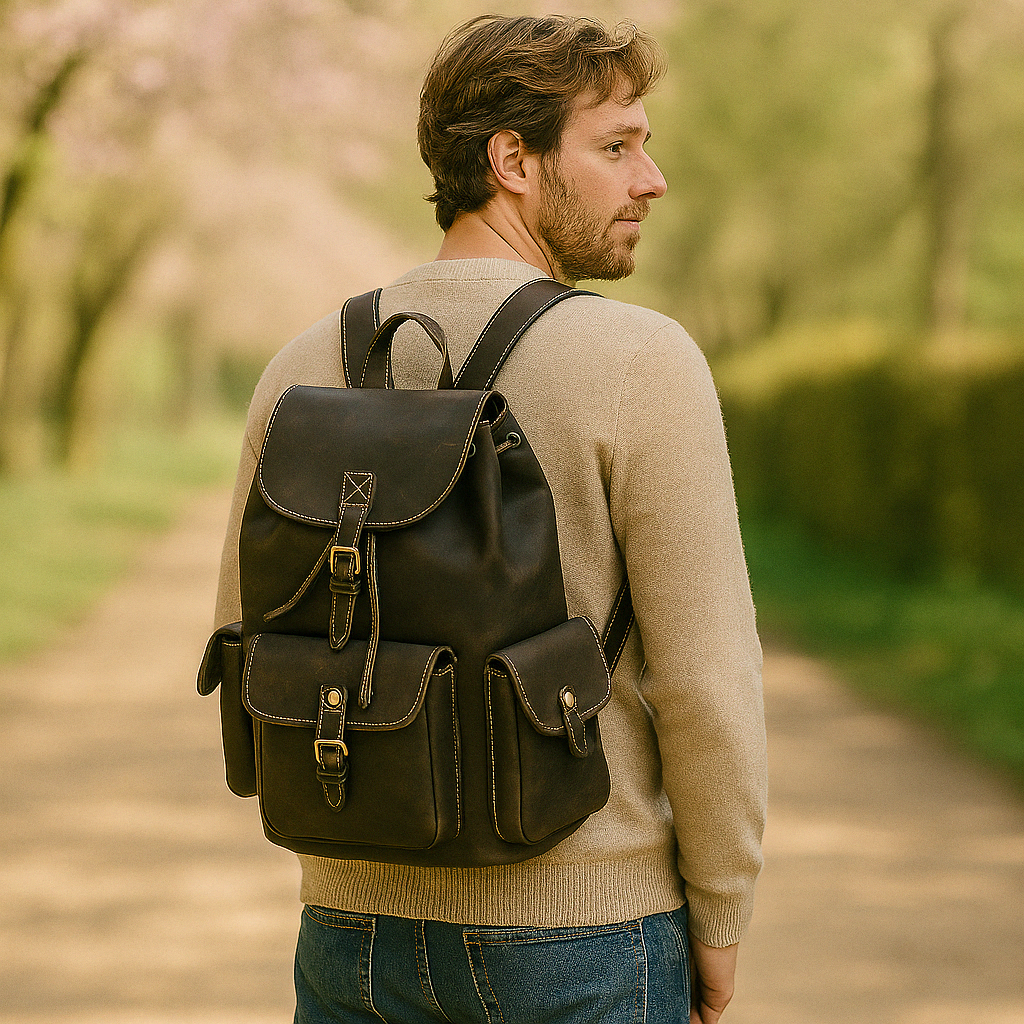 Retro ryggsekk i ekte Crazy Horse-skinn – robust, tidløs og romslig