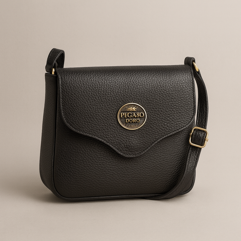 Pegaso D’Oro Black Line – Liten skulderveske i sort skinn
