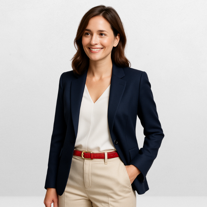 Praktisk og stilig rødt belte i ekte skinn for damer.