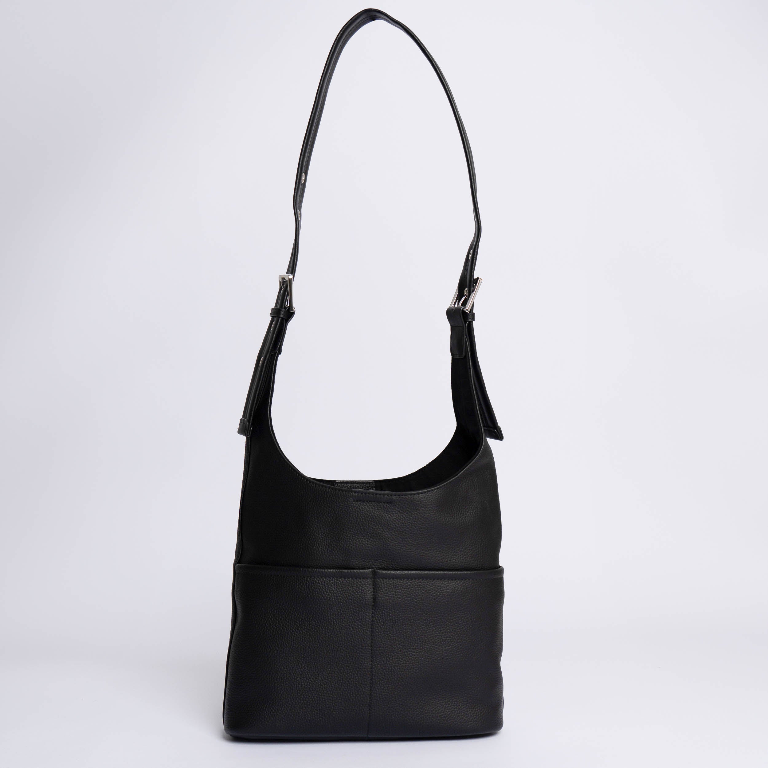 Sort Skinnveske med Magnetlås og Justerbar Stropp