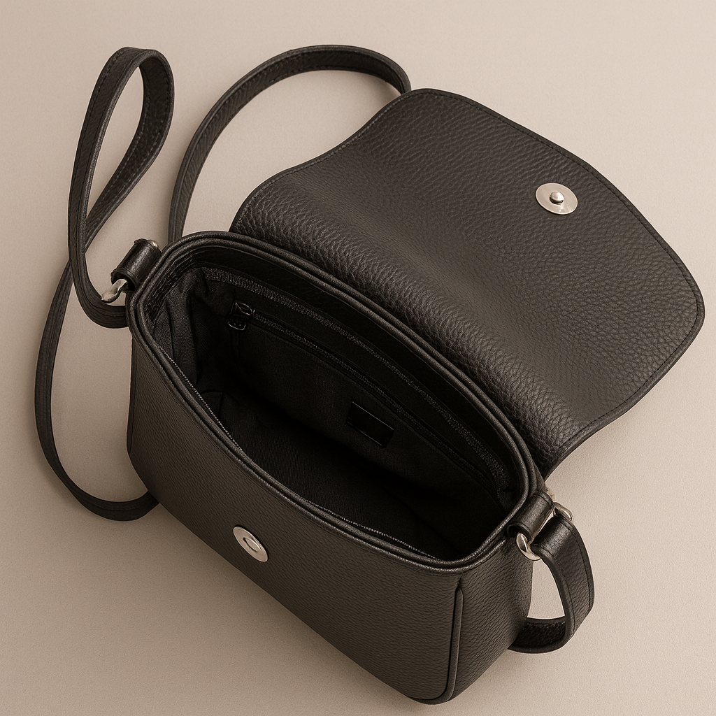 Pegaso D’Oro Black Line – Liten skulderveske i sort skinn