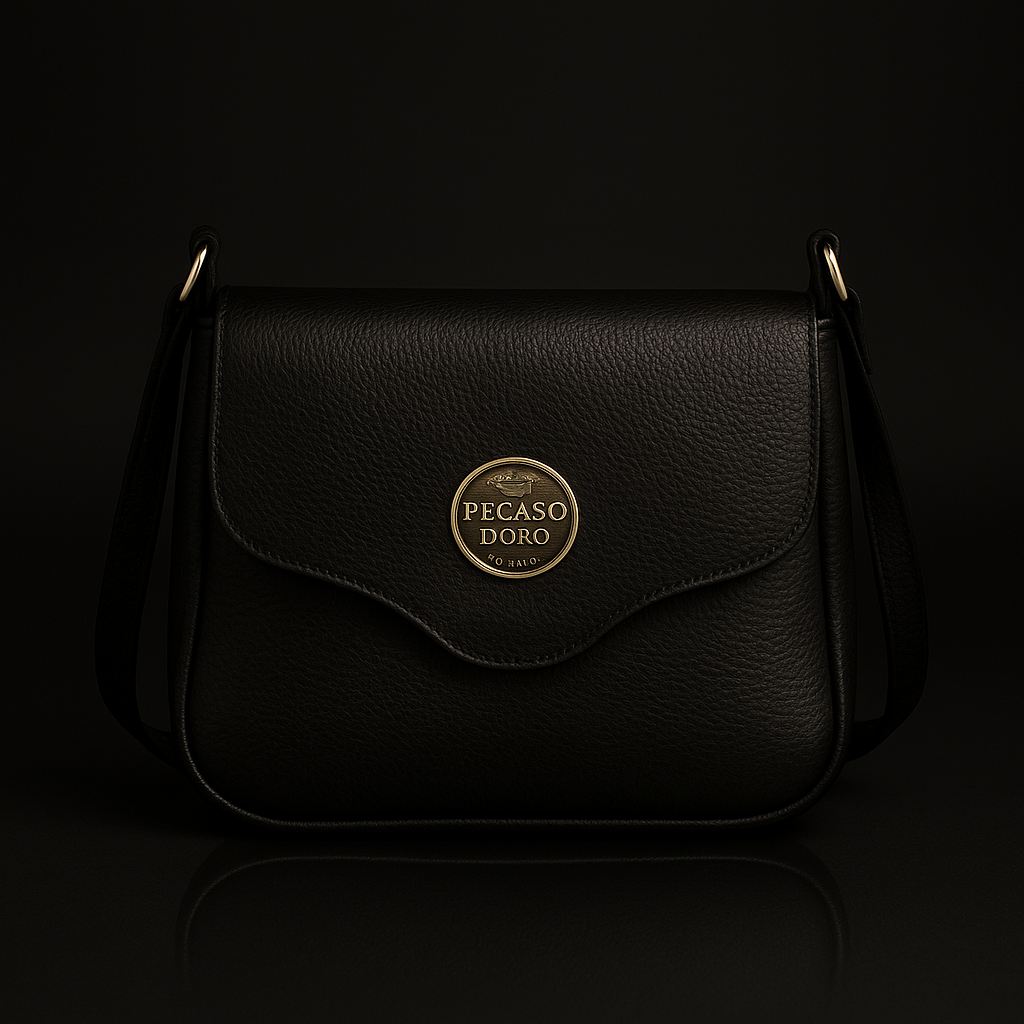 Pegaso D’Oro Black Line – Liten skulderveske i sort skinn