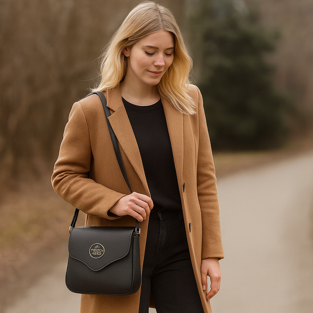 Pegaso D’Oro Black Line – Liten skulderveske i sort skinn