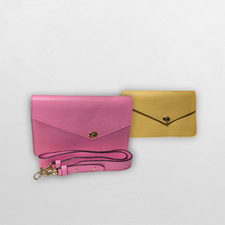 Rosa eller gul skulderveske i ekte skinn