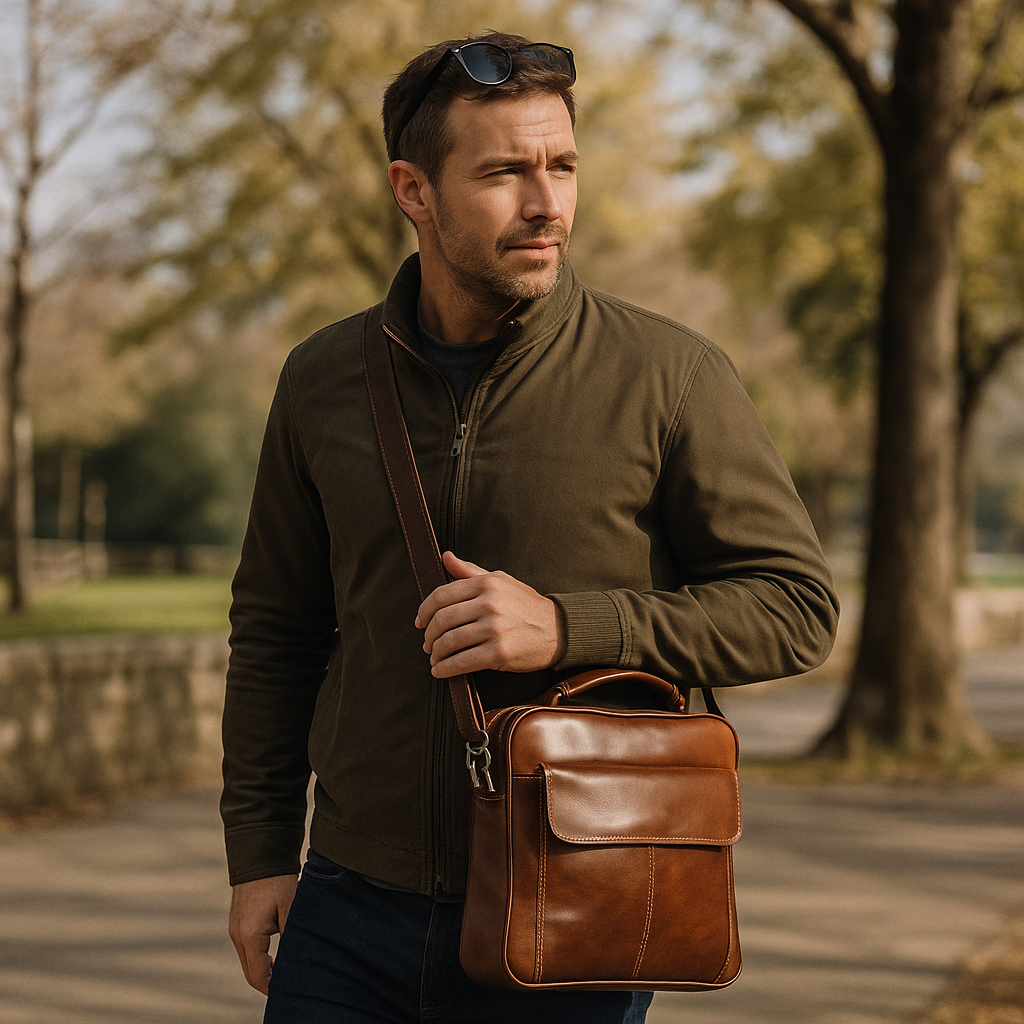 Skulderveske i mykt brunt skinn – praktisk og stilren. Gratis frakt