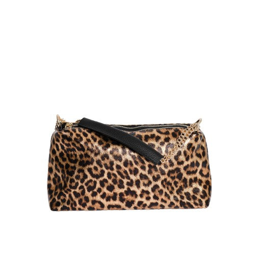 Håndveske i skinn med leopardmønster