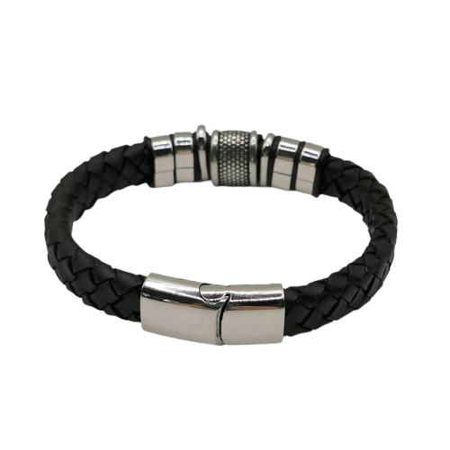 Armbåndet Jarl i Lær og Polert Stål. - Zantani.no