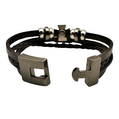 Gram. Armbånd i Skinn med Kors i Stål - Zantani.no