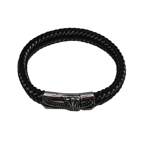 Tigne. Armbånd med flettet reim i stål og skinn. - Zantani.no