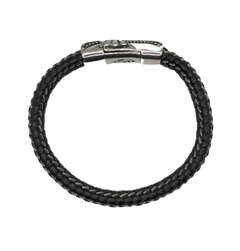 Tigne. Armbånd med flettet reim i stål og skinn. - Zantani.no