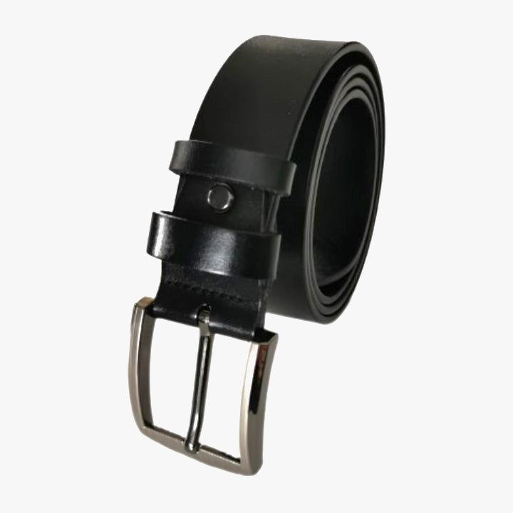 Klassisk Skinnbelte i Høykvalites Sort Skinn. Beltespenne i Polert Rustfritt Stål - Zantani.no