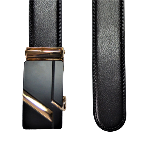 Sort Skinnbelte med Flott Beltespenne i Gull og Sort - Zantani.no