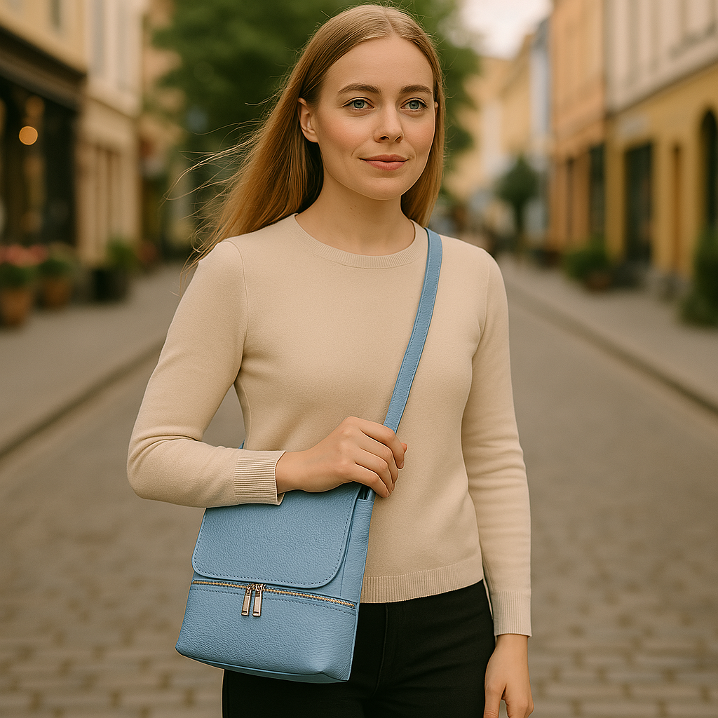Din nye favorittveske fra Italia er her – i ekte skinn og nydelig blåfarge