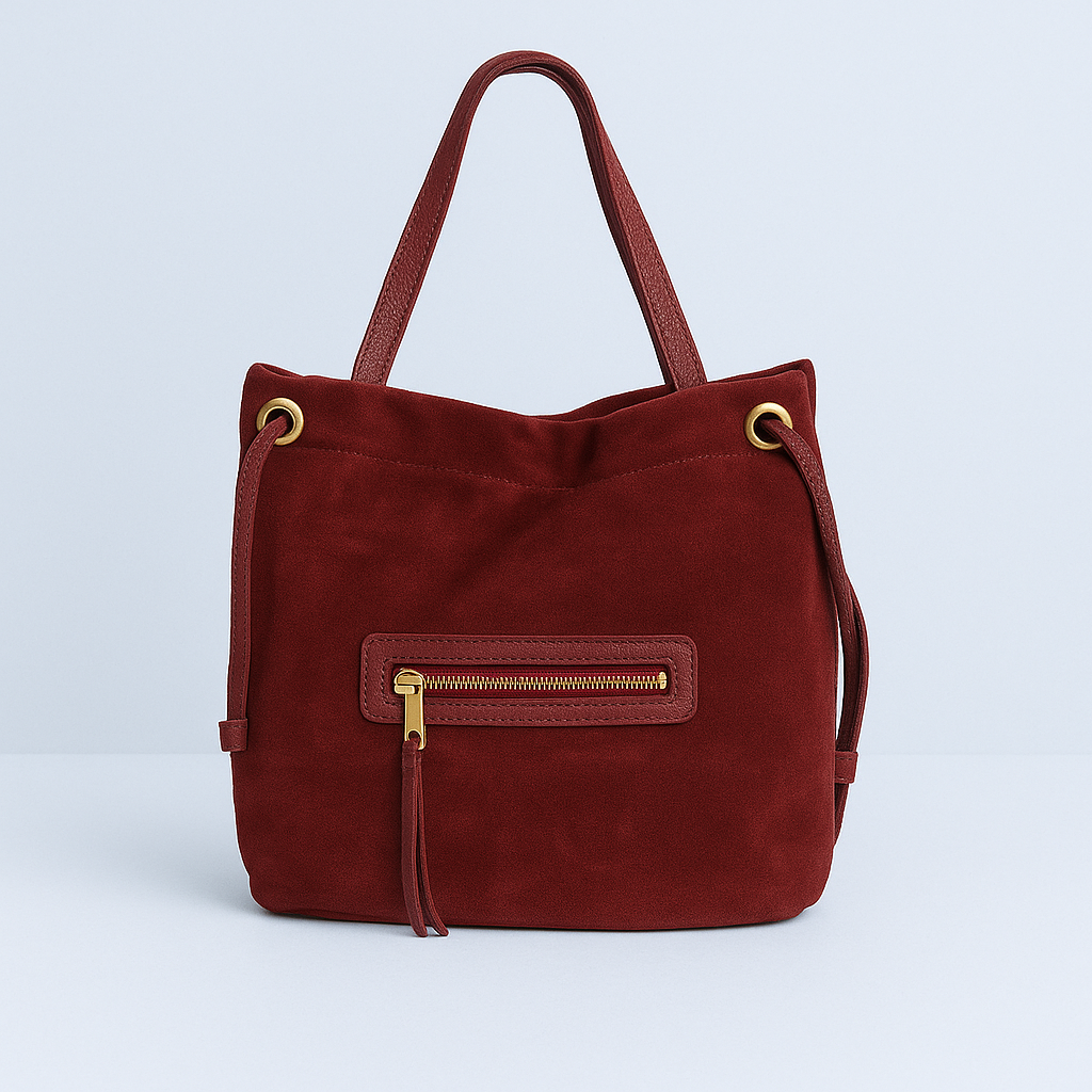 🎁 Gratis frakt! Klassisk toteveske i semsket skinn fra Italia