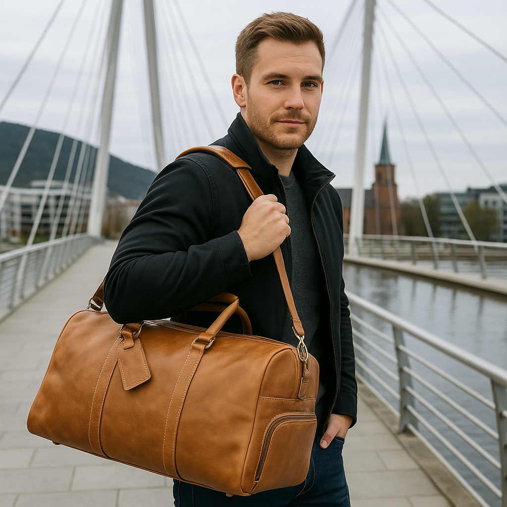 Reiseveske | Skinnbag i lysebrunt skinn | Herre - Ny modell