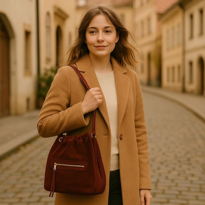 🎁 Gratis frakt! Klassisk toteveske i semsket skinn fra Italia