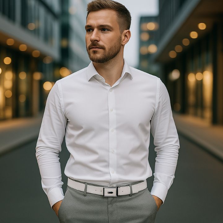 Hvitt belte med hurtigspenne til mannen