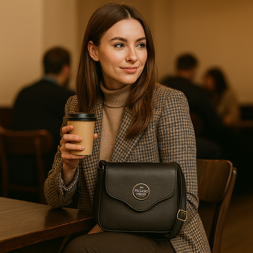 Pegaso D’Oro Black Line – Liten skulderveske i sort skinn