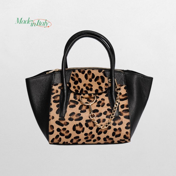 Skinnveske med leopardmønster – Laget i Italia. Gratis frakt